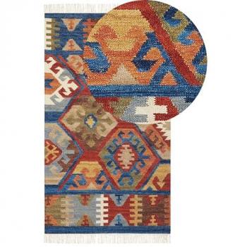 Alfombra Kilim de Lana Multicolor Hecha a Mano 80 x 150 cm