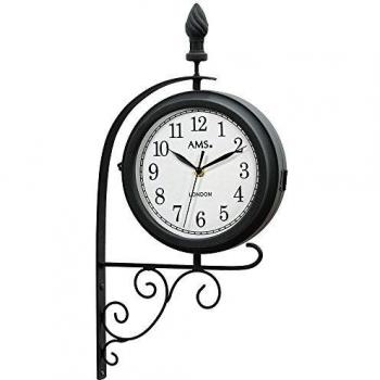 Reloj de Pared AMS W9433 - 54 cm, Cuartz, Color Negro, Ideal para Sala, Comedor, Cocina y Oficina