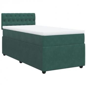 Cama box spring con colchón terciopelo verde oscuro 90x190 cm