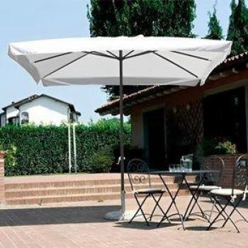 Sombrilla Tybi Aky con manivela de 3 metros de diámetro en color blanco y tubo de aluminio de 48 mm - Protección solar y fácil de usar