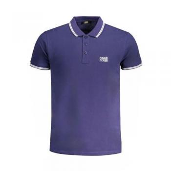 Cavalli Class Men's Blue Cotton Polo Shirt with Embroidery - Size M