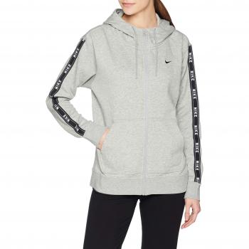 Nike W NSW Hoodie FZ Logo Tape Sweatshirt, Mujer, dk Grey Heather/Matte Silver/b, M