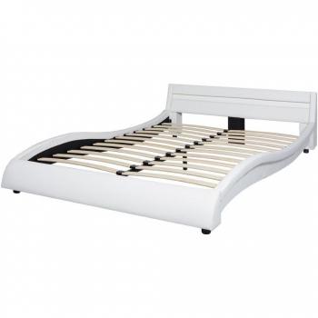 vidaXL Estructura de cama con LED 140x200 cm cuero artificial blanco