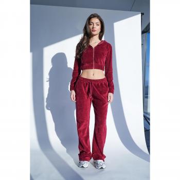 Velour Flared Pants Cherry Red