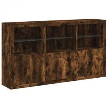 Aparador con luces LED roble ahumado 181,5x37x100 cm Mueble de Almacenaje de Salón, Armarios con Puertas, Cajón de Madera, Buffet para salón Moderno, Armario