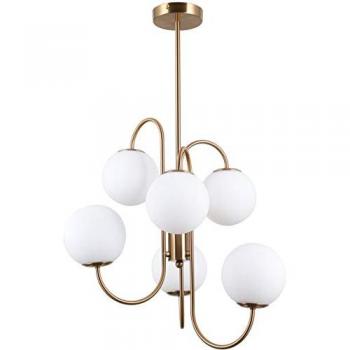 Lámpara colgante industrial y retro Gela de 6 luces en latón dorado con pantalla blanca, tipo G9