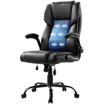 VEVOR Ergonomic Executive Office Chair with High Back, Lumbar Support, Flip-up Armrests, Adjustable Height & Tilt, PU Leather Swivel Design