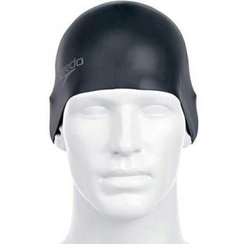 Speedo Unisex Plain Moulded Silicone cap, Black, One Size UK