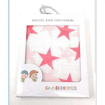 Muselina Extra larga 120 x 120 Multifunción, 100% Algodón - Estrella coral