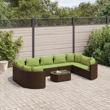 10-Piece Brown Poly Rattan Garden Sofa Set with Cushions