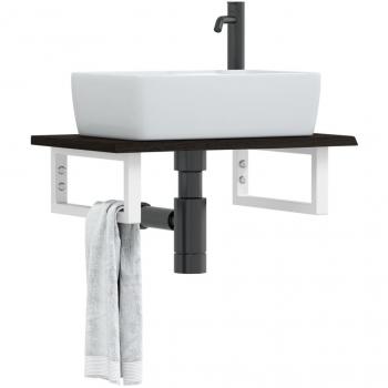 Estante de lavabo de pared de acero y madera maciza de roble vidaXL