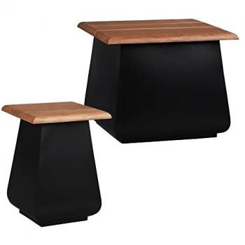 Set de Mesas Auxiliares Sheffield 50x40 cm y 30x45 cm en Madera de Acacia Natural/Negra y Metal, Hecho a Mano