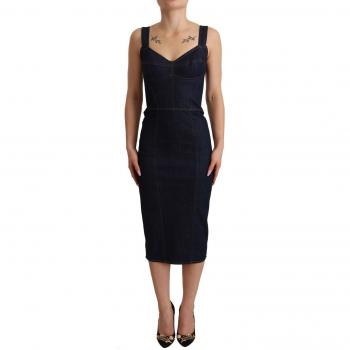Dolce & Gabbana Elegant Dark Blue Denim Sheath Midi Dress - Size M (IT44)