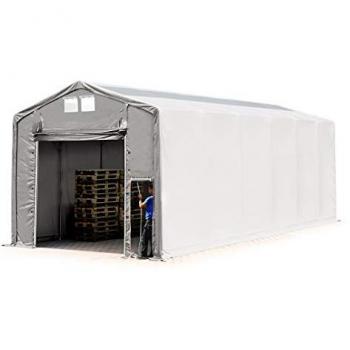 Carpa industrial 6x12 m con puerta levadiza y claraboya, PVC 850, 100% impermeable, gris, altura lateral de 4 m