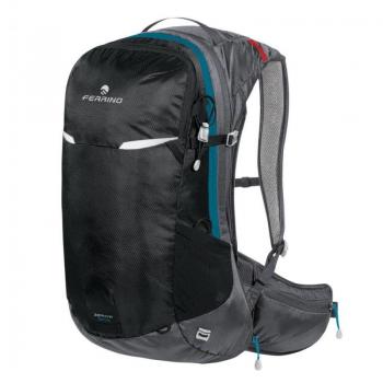 Mochila Ferrino Zephyr 22+3L negra y gris oscuro, capacidad de 22 litros más 3 litros adicionales, diseño ergonómico, sistema de ventilación en la espalda, múltiples bolsillos de almacenamiento, correas ajust