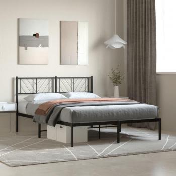 Cama de Metal Negra con Cabecero 140x200 cm