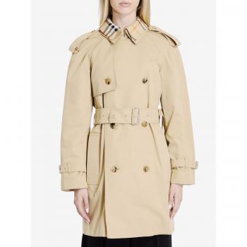 Burberry Women's Beige Gabardine Trench Coat with Vintage Check, Size 12