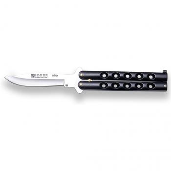 Navaja abanico Joker Ninja N101N con mango de zamak negro y hoja de acero inoxidable de 10 cm, ideal para pesca, caza, camping y senderismo