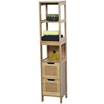 Mahe Bamboo MDF Bathroom Linen Tower Cabinet with 2 Drawers and 3 Shelves