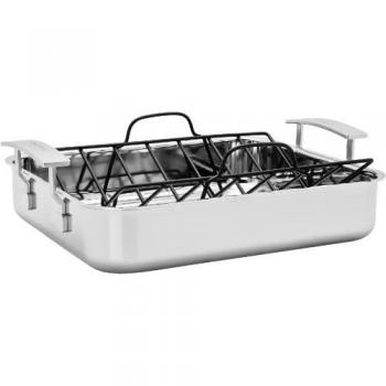 Demeyere 40850-688-0 Industry - Fuente de Horno Rectangular con Rejilla, Acero Inoxidable, apta para horno y lavavajillas, resistente a altas temperaturas, diseño profesional
