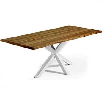 Kave Home - Mesa de Comedor Argo Rectangular 220 x 100 cm de Madera de Roble y Patas de Acero en Blanco