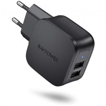 RAVPower Cargador USB con 2 Puertos USB 17W, Cargador de Red Tecnología iSmart 2.0 Compatible con iPhone XS MAX/XR/X, Galaxy S9/S8, Nintendo Switch y Más Negro
