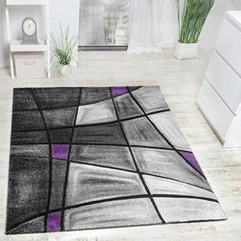 Alfombra Moderna De Diseño Perfilado Hecha A Mano - A Cuadros En Gris Lila, Grösse:240x330 cm