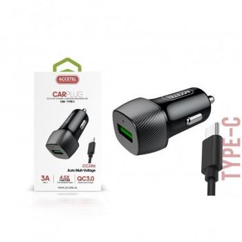 Cargador de Coche Carga Rápida QC3.0 18W con Cable USB-C Accetel CC286