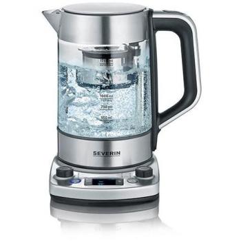 Severin WK 3422 Hervidor de Agua y Té Eléctrico, 1.7 Litros, 3000W, Jarra de Cristal con Filtro de Té Extraíble y Función
