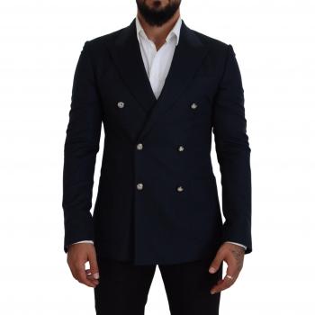 Dolce & Gabbana Elegant Cashmere-Silk Blend Blue Double Breasted Formal Coat Blazer - IT48 | M
