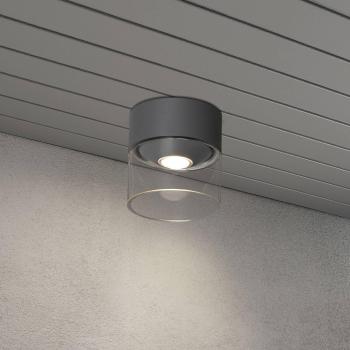 Plafón LED de exterior Konstsmide Varese gris cilindro vidrio, moderno, superficie, 6W, IP54
