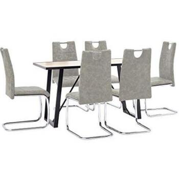 vidaXL Juego Comedor 7 Pieza Cuero Sintético Mobiliario Decoración Interior Casa Hogar Robusto Duradero Resistente Funcional Práctico Útil Gris Claro