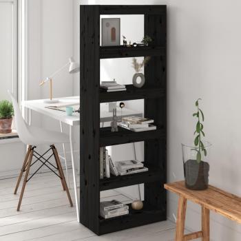 Librería/Partición de Madera de Pino Macizo Negro 60x30x167,5 cm