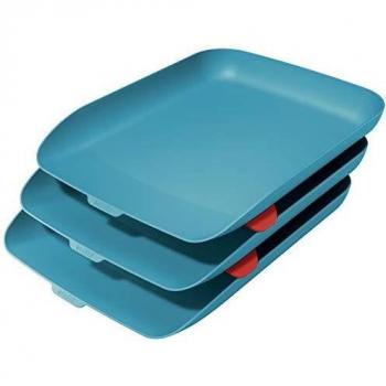 Set de 3 Bandejas de Escritorio Leitz Cosy en Plástico Poliestireno Azul, Tamaño A4, Dimensiones 274x120x456 mm