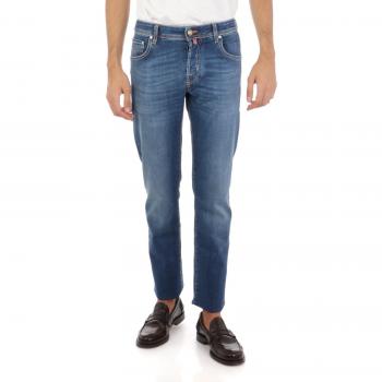 Handcrafted Slim Fit Faded Blue Jeans with Pony Patch - W36