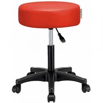 Taburete con ruedas de cuero de imitación rojo, altura regulable 46-60cm, acolchado 10cm, giro 360°, diámetro 35cm