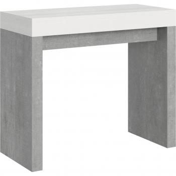Consola extensible 90x40/196 cm Roxell Mix Small Tapa Fresno Blanco con Estructura de Cemento