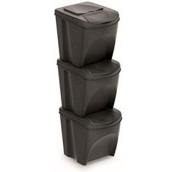 Prosperplast ZA906 - Juego de 3 Cubos de Reciclaje, Plástico, 25 L, 24 x 40 x 33.7 cm, Color Gris