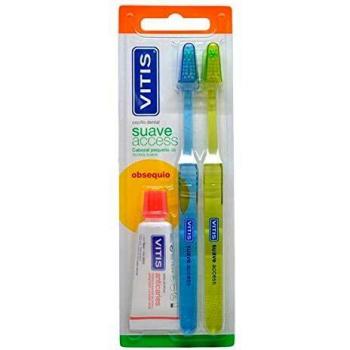 Vitis Soft Access Adult Toothbrush Set with Anticaries Toothpaste 15ml - Double Pack