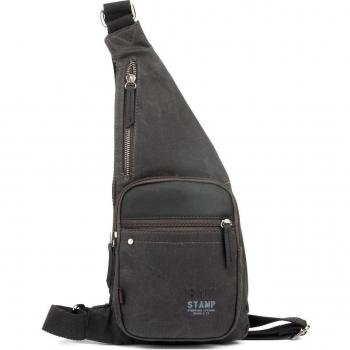 Mochila cruzada de hombre en lona encerada de color gris