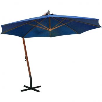 Sombrilla azul celeste de 3,5x2,9 m con palo de madera