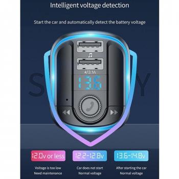 Kit Inalámbrico Bluetooth 5.0 Manos Libres para Coche con Adaptador Transmisor FM, Modulator de Radio MP3 y Cargador USB Q8T6