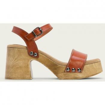 Sandalias de tacón medio de piel para mujer Maxine con cierre de hebilla marrón 8-10cm