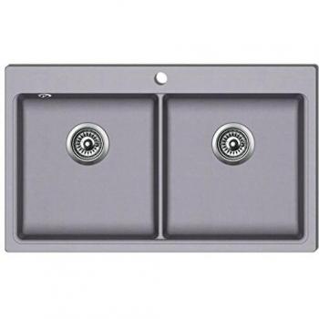 vidaXL Fregadero encastrable de granito gris 2 cubetas lavabos baño bricolaje