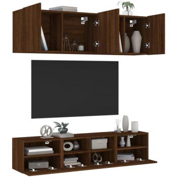 Mueble de TV de pared 5 piezas en madera de ingeniería color marrón roble