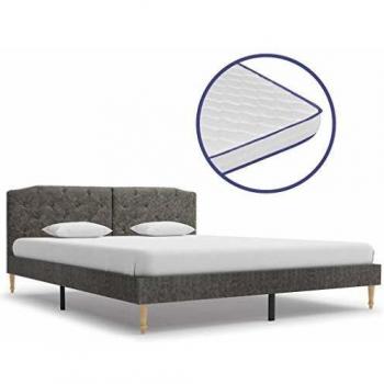 vidaXL Cama con Colchón Viscoelástico de Tela Gris Oscura 160x200cm Tapizada Mobiliario Somieres Diseño Discreto Elegante Estructura Robusta Duradera