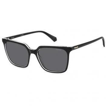 Polaroid Women's Rectangle Polarized Sunglasses PLD 4163/S Black Crystal Grey 55MM
