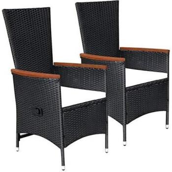 Outdoor Chairs Set of 2 with Cushions, Poly Rattan, Black