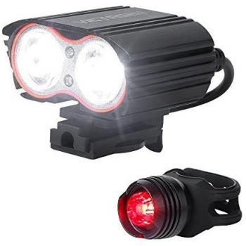 Victagen linterna frontal para bicicleta,Super luz iluminació para bicicleta, USB Recargable -2400 Lúmenes Banda frontal para la cabeza, Luz  de cola led para la bicicleta ,ajustable para todos los deportes exteriores ,Impermeable, fácil instalación, 