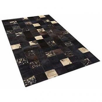 Alfombra de Piel de Vaca Marrón Oscuro y Beige 140 x 200 cm Hecha a Mano Patchwork